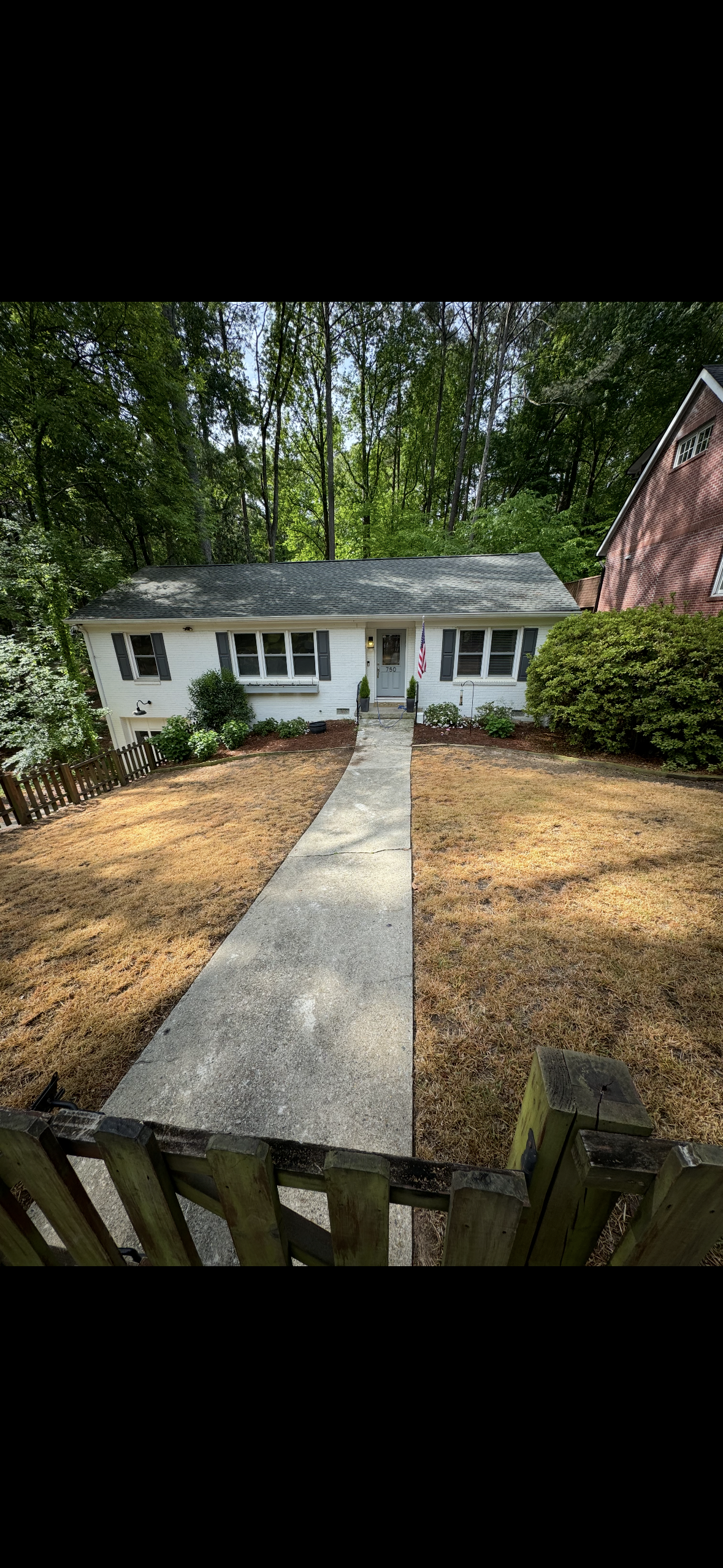 Pulse Landscaping before — sparse, overgrown front yard with no defined planting beds
